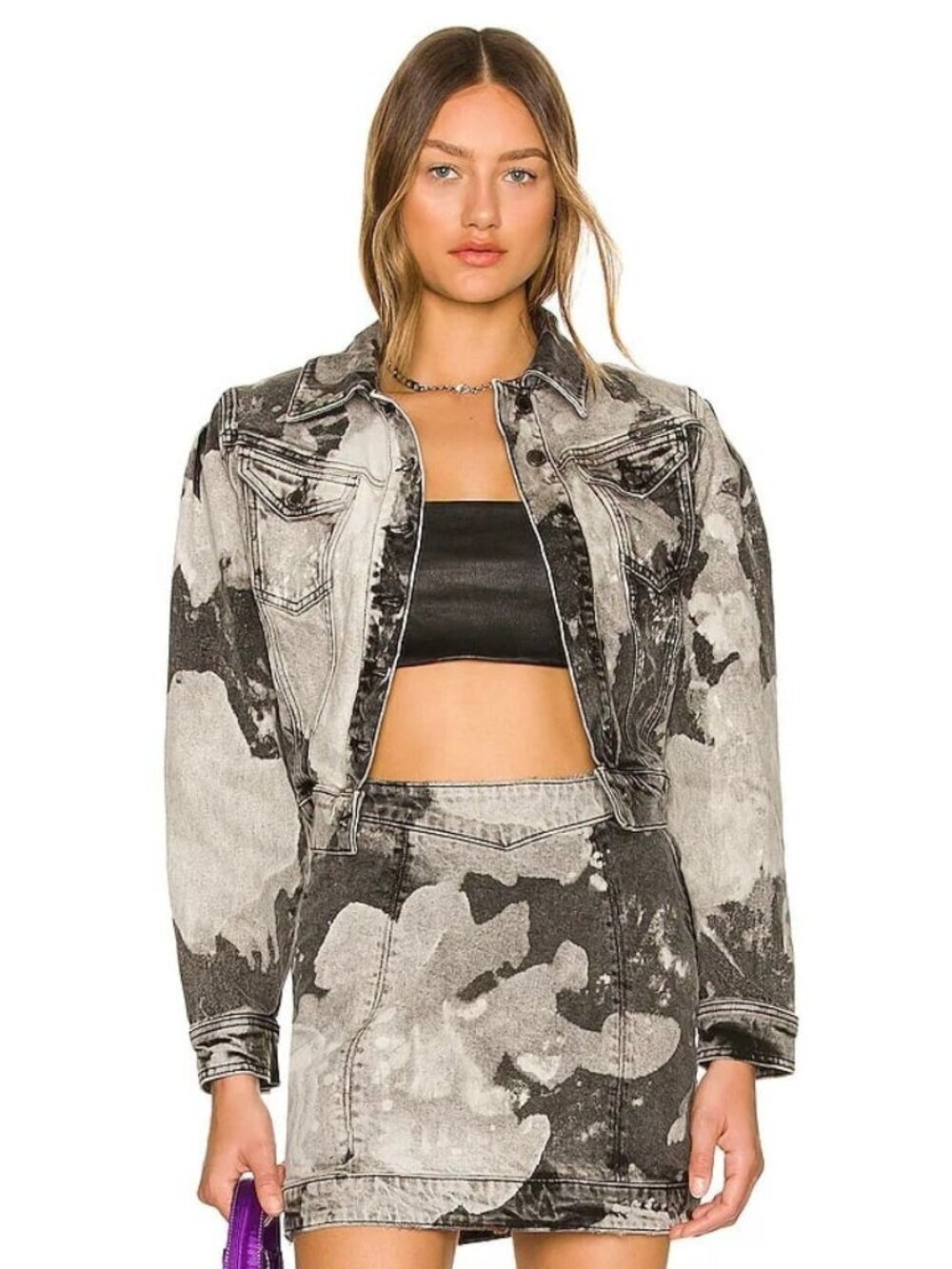 Retrofete Destiny denim jean Jacket in Marble Grey